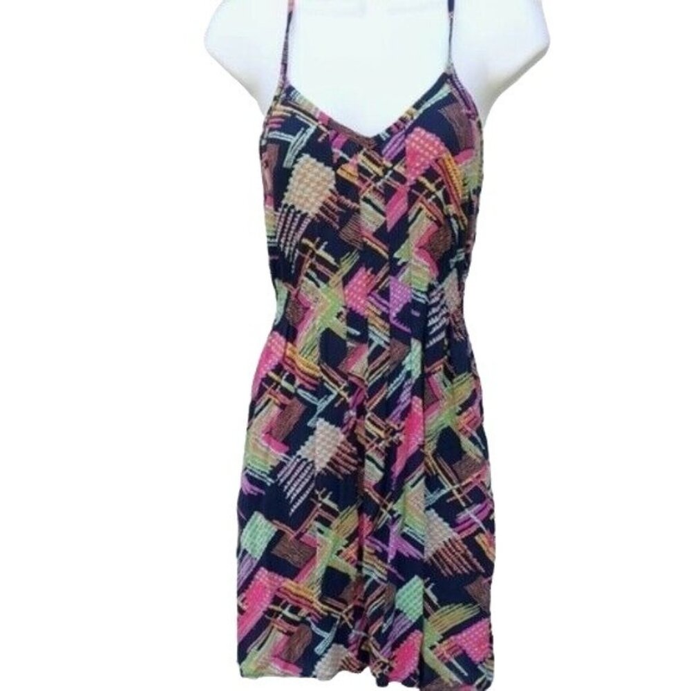 Red Camel Strappy Summer Dress Pink Multicolor Size 1 Pleat Sheath V Neck
